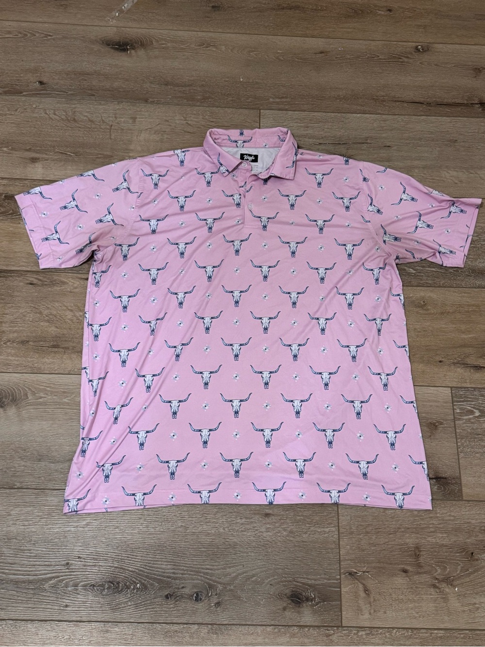 Waggle Men's 3XL Pink Short Sleeve Golf Polo Shirt Bull Graphic Print Stretch